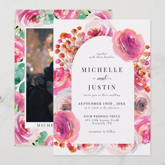 Elegante wilde bloemen | Rustieke foto bruiloft Kaart (Voorkant / Achterkant)