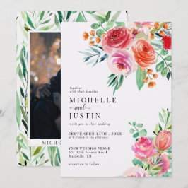 Elegante wilde bloemen | Rustieke foto bruiloft Kaart