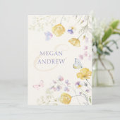 Elegante wilde bloemen vlinders bruiloft kaart (Staand voorkant)