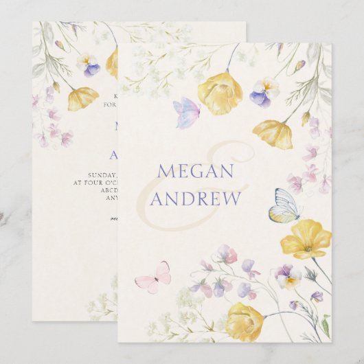 Elegante wilde bloemen vlinders bruiloft kaart (Voorkant / Achterkant)