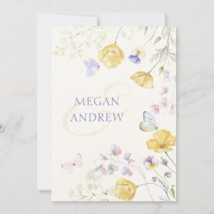 Elegante wilde bloemen vlinders bruiloft kaart