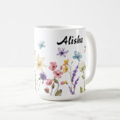 Elegante wilde bloemen vlinders koffiemok (Voorkant rechts)