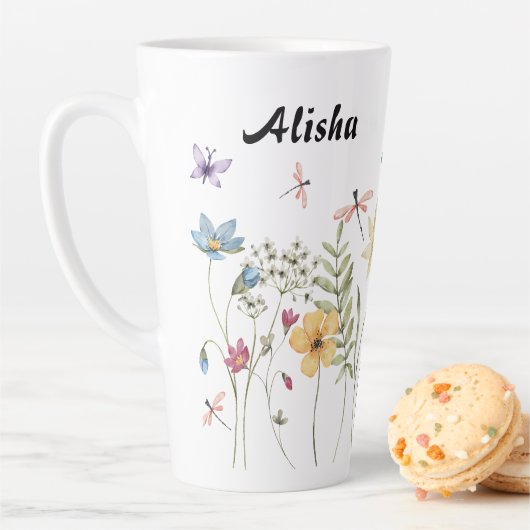 Elegante wilde bloemen vlinders latte mok (In situ)