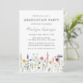 Elegante wilde bloemen weide afstudeerfeest kaart (Staand voorkant)