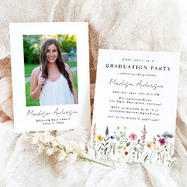 Elegante wilde bloemen weide afstudeerfeest kaart