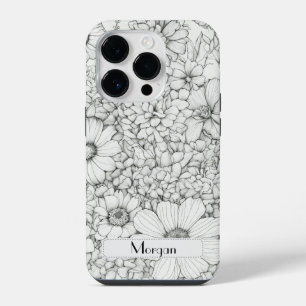 Elegante wilde bloemen wit en zwart iPhone 14 plus hoesje