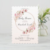 Elegante wilde bloemenkrans babyshower uitnodiging (Staand voorkant)