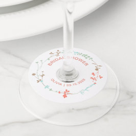 Elegante wilde bloemenkrans bruidsshower wijnglaslabel