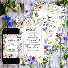 Elegante wilde bloemenlijst Moslim bruiloft Nikah Kaart