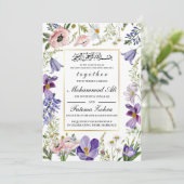 Elegante wilde bloemenlijst Moslim bruiloft Nikah Kaart (Staand voorkant)
