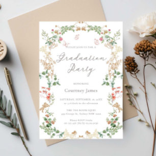 Elegante wilde bloementuin afstudeerfeest kaart