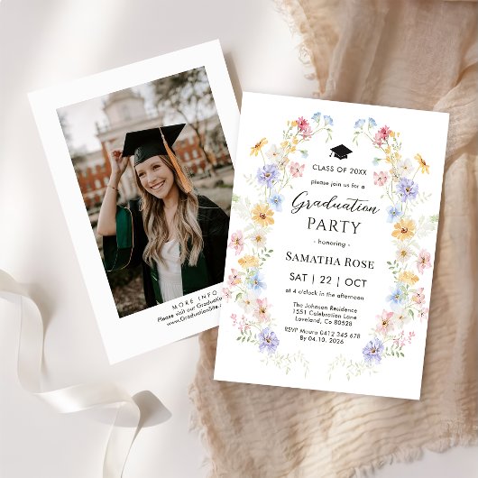 Elegante wilde bloementuin afstudeerfeest kaart