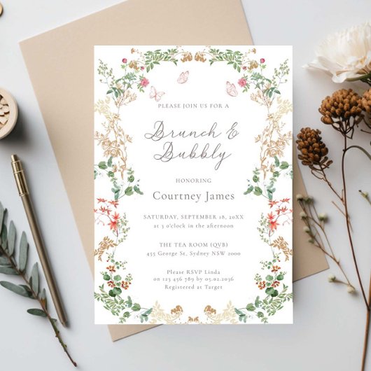Elegante wilde bloementuin brunch en bubbels kaart