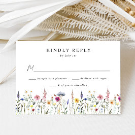Elegante Wilde Bloemenweide Bruiloft RSVP Kaartje