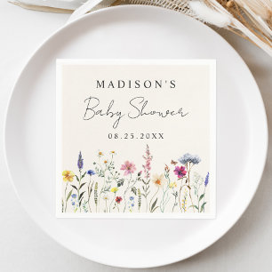Elegante Wilde Bloemenweide Crème Baby Shower Servet
