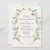 Elegante Wilde Bloemenweide Crème Bruiloft Kaart (Voorkant)
