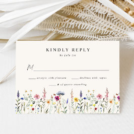 Elegante Wilde Bloemenweide Crème Trouw RSVP Kaartje