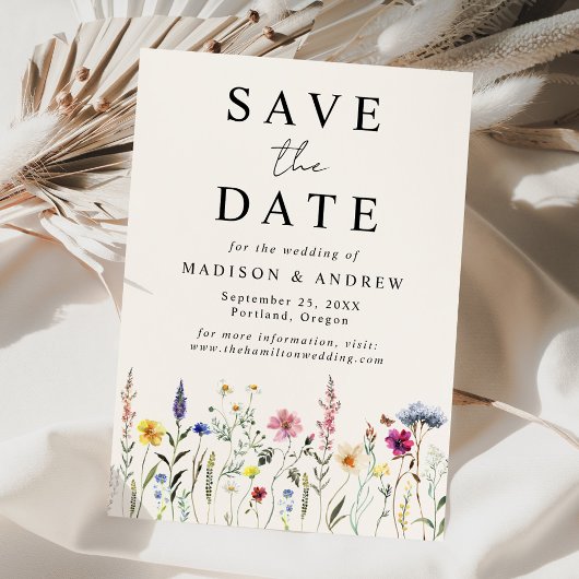 Elegante Wilde Bloemenweide Crème Trouw Save The Date