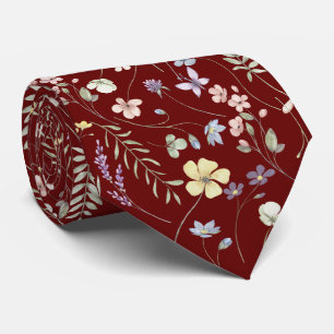 Elegante wilde bloemenweide pastel burgundy stropdas