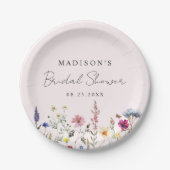 Elegante wilde bloemenweide roze bruidsfeest papieren bordje (Voorkant)