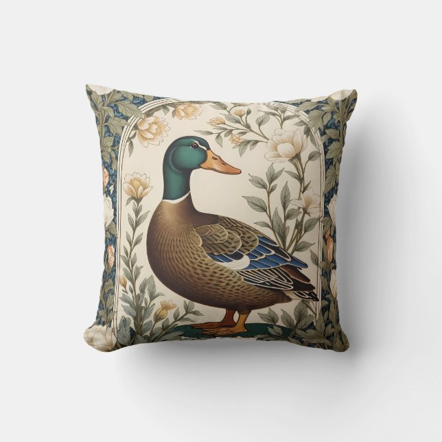 Elegante Wilde Eend William Morris Geïnspireerd  Kussen (Voorkant)
