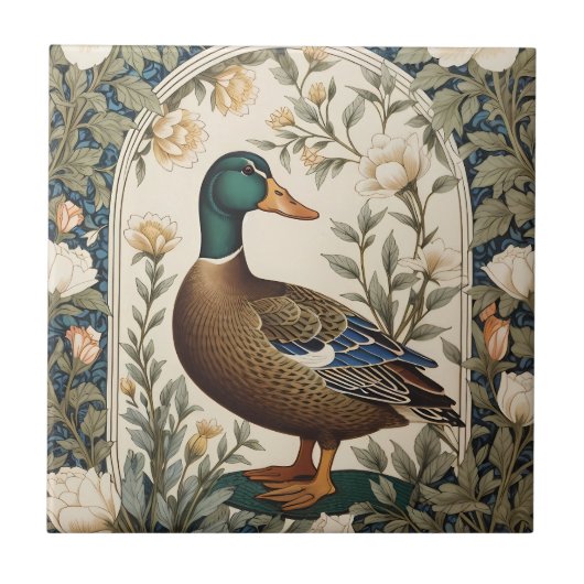 Elegante Wilde Eend William Morris Geïnspireerd Tegeltje (Voorkant)