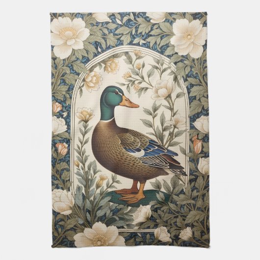 Elegante Wilde Eend William Morris geïnspireerd Theedoek (Verticaal)