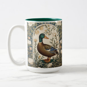 Elegante Wilde Eend William Morris Geïnspireerd Tweekleurige Koffiemok