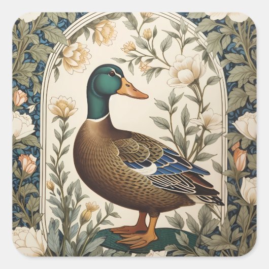 Elegante Wilde Eend William Morris geïnspireerd  Vierkante Sticker (Voorkant)