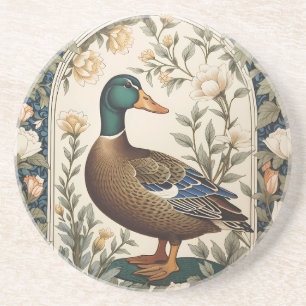 Elegante Wilde Eend William Morris Geïnspireerd Zandsteen Onderzetter