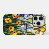 Elegante wilde iris boterbloem gebrandschilderd gl iPhone hoesje (Achterkant horizontaal)
