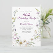 Elegante Wildflower 90ste verjaardagsfeestje Kaart (Staand voorkant)