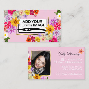 Elegante Wildflower Baby Pink met Logo en foto Visitekaartje