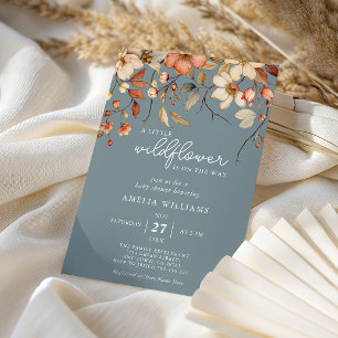 Elegante Wildflower Baby Shower Stofblauw Bloemmot Kaart