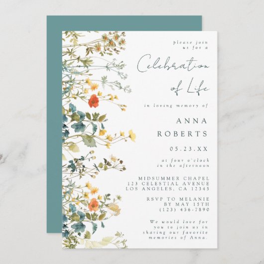 Elegante Wildflower begrafenis Kaart (Voorkant / Achterkant)