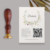 Elegante Wildflower Beige Bruiloft QRcode Details Informatiekaartje