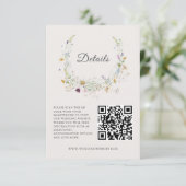 Elegante Wildflower Beige Bruiloft QRcode Details Informatiekaartje (Staand voorkant)