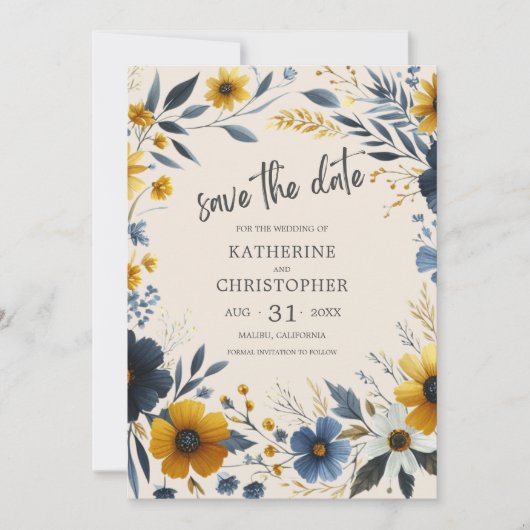 Elegante Wildflower Beige Bruiloft Save The Date (Voorkant)