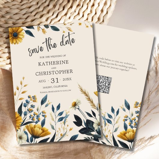 Elegante Wildflower Beige Bruiloft Save The Date