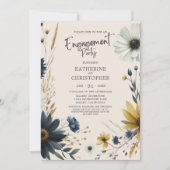Elegante Wildflower Beige Engagement Party Kaart (Voorkant)