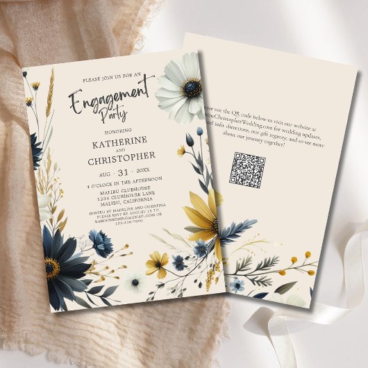 Elegante Wildflower Beige Engagement Party Kaart