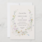 Elegante Wildflower Beige Foto Save the Date Kaart (Voorkant)