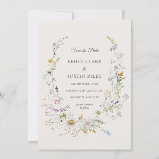 Elegante Wildflower Beige Foto Save the Date Kaart (Voorkant)