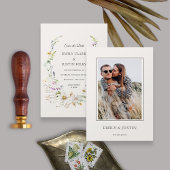 Elegante Wildflower Beige Foto Save the Date Kaart