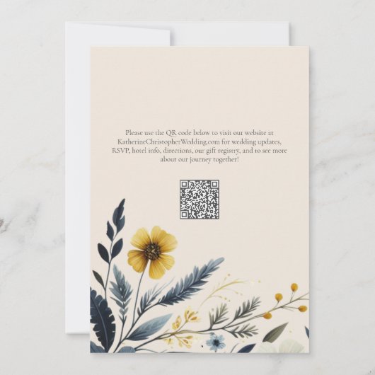 Elegante Wildflower Beige Waterverf Bruiloft Kaart (Achterkant)