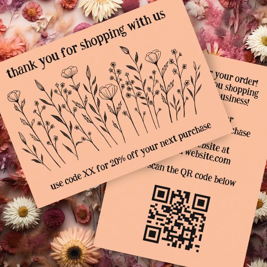 Elegante Wildflower BESTEL DANK U QR Code Visitekaartje