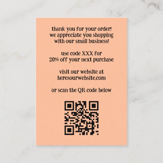 Elegante Wildflower BESTEL DANK U QR Code Visitekaartje (Achterkant)