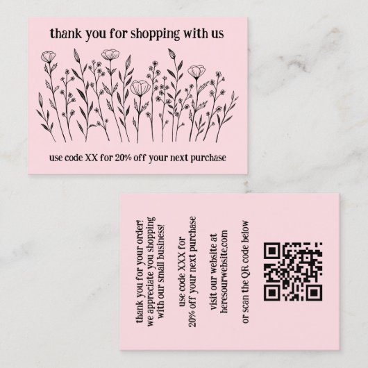 Elegante Wildflower BESTEL DANK U QR Code Visitekaartje (Voorkant / Achterkant)