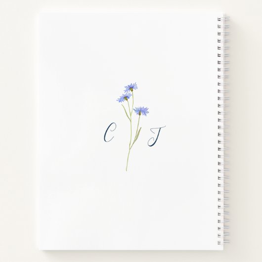 Elegante Wildflower Blauwe Bruiloft Planner Notitieboek (Achterkant)