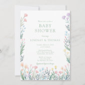Elegante Wildflower Bloemen Baby shower Uitnodigin Kaart (Voorkant)